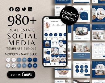 Real Estate Social Media Posts and Stories, Highlight Cover Icons, Realtor Instagram Marketing Templates, Realtor Facebook Canva Bundle Set