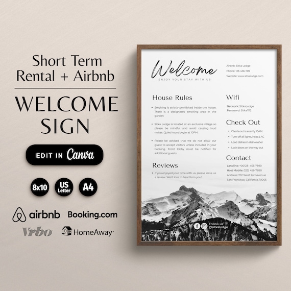 Welcome Sign Airbnb Hosts, Vacation Rental Printable, Guest Arrival Poster, VRBO Template, Things to Know, Beach House Rules, Wifi Sign 13