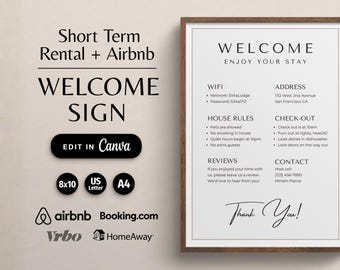 Airbnb-Willkommensschild-Vorlagen, WLAN-Schild, Paket für neue Gastgeber, Mietobjekte zum Ausdrucken (Canva), Poster für die Ankunft von Gästen, Hausregeln, Airbnb-Poster 04