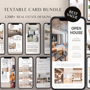 Lot de cartes textuelles pour agent immobilier, modèles Canva de marketing pour agent immobilier, kit de stratégie de marque pour entreprise numérique pour agent immobilier, modèle de message texte pour portes ouvertes