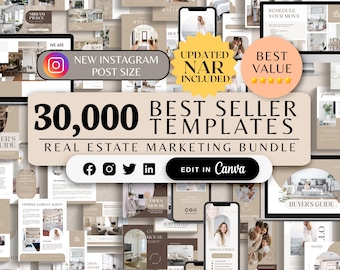 Modèles immobiliers 2026, Lot de modèles immobiliers, Ensemble Canva, Modèles Canva, Modèles Instagram, Modèles pour agents immobiliers sociaux, NAR