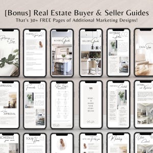 May include: A collage of 12 images showing different steps in the real estate buying and selling process. The images are in a grid layout and feature text, graphics, and photos of homes. The text includes phrases like "Buyer's Guide", "Seller's Guide", "Home is Where Your Story Begins", and "Preparing Checklist".