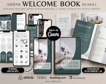 Mobile Interactive Airbnb Welcome Book, Guest Book Canva Template, House Host Manual Guidebook Template, Wifi Sign, Vacation Rental Template