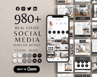 Nowoczesny pakiet nieruchomości, szablony na Instagram dla branży nieruchomości, zestaw marketingowy dla pośredników w obrocie nieruchomościami, pakiet brandingowy, post na Instagramie Canva dla branży nieruchomości