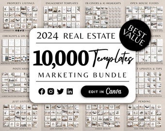 10,000+ Real Estate Marketing Templates Bundle, Real Estate Guides + Flyers, Social Media Instagram + Facebook Realtor Agent Branding