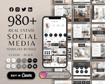 Modern Real Estate Bundle, Real Estate Instagram Templates, Realtor Marketing Kit, Branding Bundle, Real Estate Canva Instagram Post