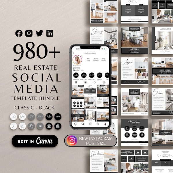Modern Real Estate Bundle, Real Estate Instagram Templates, Realtor Marketing Kit, Branding Bundle, Real Estate Canva Instagram Post