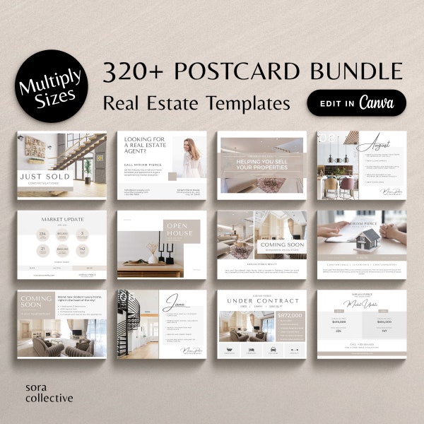 Real Estate Postcard Bundle Template, Editable Canva Introduction Market Update Just Listed Luxury Real Estate Marketing Postcards