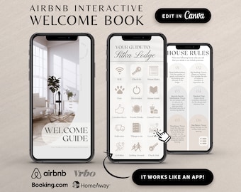 Interactive Airbnb Digital Welcome Book Mobile Template, Editable Guest Book, Canva Guidebook Host Template, VRBO Short term Vacation rental