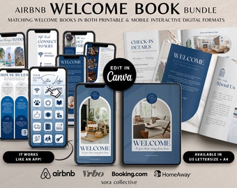 Mobile Interactive Welcome Book Template, Editable Airbnb Guest Book, House manual, Canva Welcome Guide, Vacation Rental Welcome Book