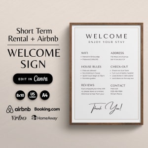 Plantillas de letreros de bienvenida de Airbnb, Letrero de wifi, Paquete de anfitriones con rotación de personal, Canva imprimible para alquiler, Póster de llegada de huéspedes, Normas de la casa, Póster de Airbnb 04