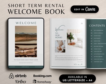 Airbnb-welkomstboeksjabloon, welkomstboek voor vakantiehuizen, VRBO-welkomstboek, bewerkbaar Airbnb-gastenboek, huishandleiding, Canva-welkomstgids