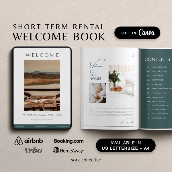 Modèle de livre de bienvenue Airbnb, livre de bienvenue de location de vacances, livre de bienvenue VRBO, livre d’or Airbnb modifiable, manuel de la maison, guide de bienvenue Canva