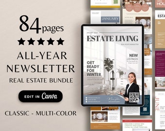 Monthly Real Estate Newsletter Bundle, Real Estate Marketing, Real Estate Farming, Monthly Newsletter Template, Canva Template