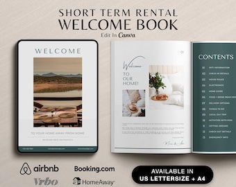 Airbnb Welcome Book Template, Airbnb Guest Book, Vacation Rental Welcome Book, VRBO Welcome Sign, Editable House Manual, Rental Guidebook