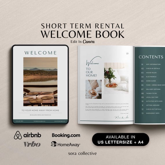 Airbnb Welcome Book Template, Airbnb Guest Book, Vacation Rental Welcome Book, VRBO Welcome Sign, Editable House Manual, Rental Guidebook