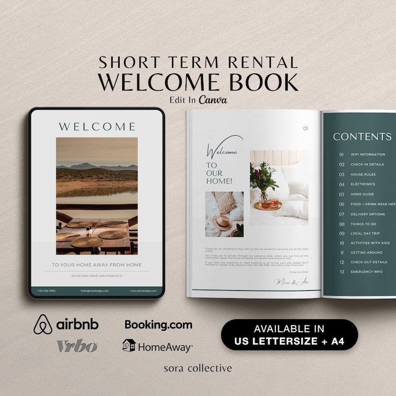 Airbnb Welcome Book Template, Airbnb Guest Book, Vacation Rental Welcome Book, VRBO Welcome Sign, Editable House Manual, Rental Guidebook image 1