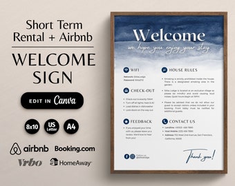 Watercolor Airbnb Welcome Sign Template: Wifi Info (Digital Download)