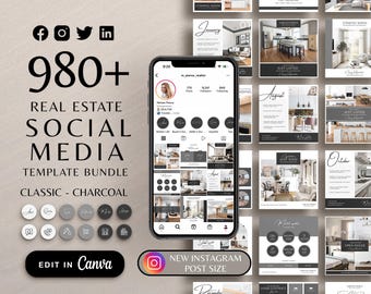 Real Estate Template Bundle, Modern Real Estate Instagram Templates, Real Estate Social Media Bundle Marketing Branding Realtor IG Post