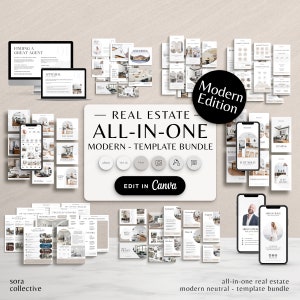 All-In-One Modern Real Estate Marketing Templates Bundle, Real Estate Social Media, Real Estate Instagram, Buyer Seller Guide, Realtor Flyer