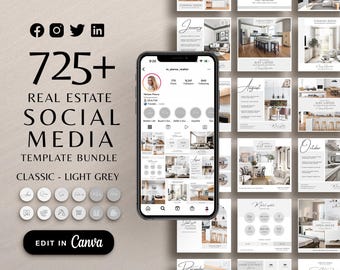 Klasyczne szablony marketingu nieruchomości, posty i historie w mediach społecznościowych, ikony wyróżnienia, marketing na Instagramie agenta nieruchomości, pakiet Canva agenta nieruchomości