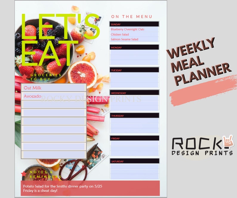 Weekly Meal Planner Editable PDF Digital Printable - Etsy