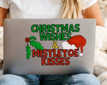 Diseño PNG de sublimación con besos de muérdago y deseos navideños (descarga digital)