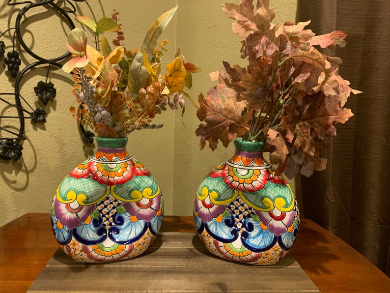 Ceramic Talavera Colorful Flower Vases - Set of 2 | Home Decor Floral Vases