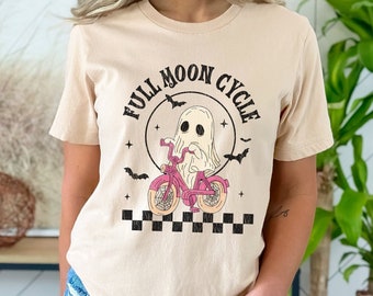 Full Moon Cycle halloween shirt, Cycling Halloween Shirt, Fun Halloween Shirt, groovy ghost shirt, Full Moon Shirt, Cycopath Tee, HLW