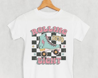 Rolling into Eight Tee, Roller skate shirt, 8th birthday shirt, gift for 8 year old, gift for skaters, roller girl, skate rink birthday BTH