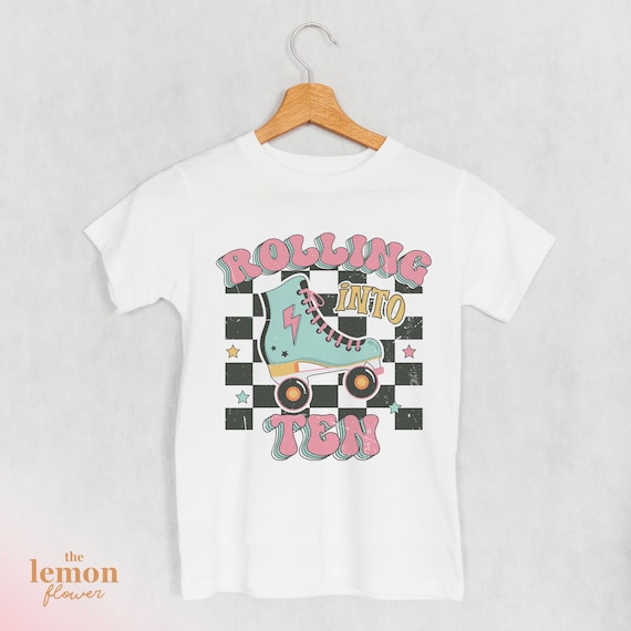 Rolling into ten Tee, Roller skate shirt, Tenth birthday shirt, gift for 10 year old, gift for skaters, roller girl, skate rink birthday BTH