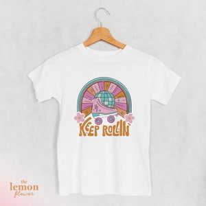 Youth roller skate tshirt, skating shirt, roller skater gift, roller girl tee, skate print tees, let&#39;s roll tee, 80s Kid Shirt, roller disco