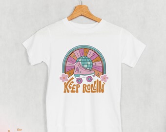 Youth roller skate tshirt, skating shirt, roller skater gift, roller girl tee, skate print tees, let's roll tee, 80s Kid Shirt, roller disco
