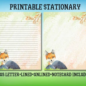 Printable Stationary Paper | Writing Paper | Notecard | Instant Download | Fox Scene