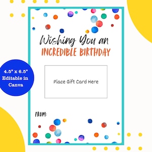 Happy Birthday Gift Card Holder | Printable Gift Card Holder | Editable Gift Card Holder