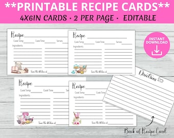 Recipe Template | Editable Recipe Card | 4X6 | Instant Download