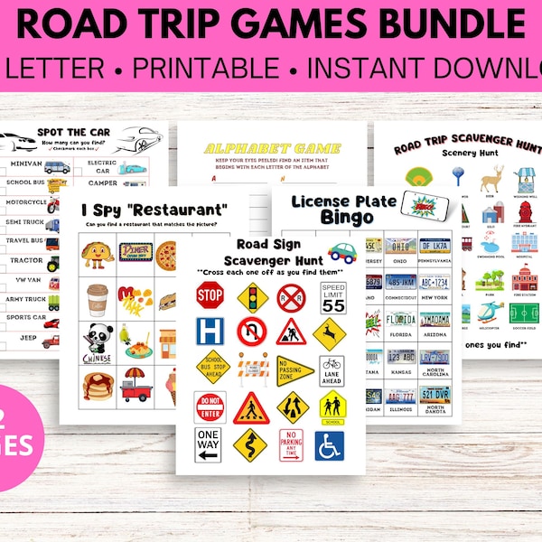 Kids Road Trip Games Bundle|Road Trip Printables|US Letter Size