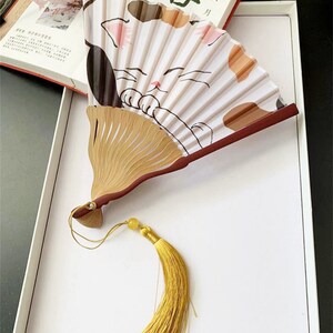 Cute Cat Bamboo Hand Fan Japanese Kawaii Handheld Folding - Etsy