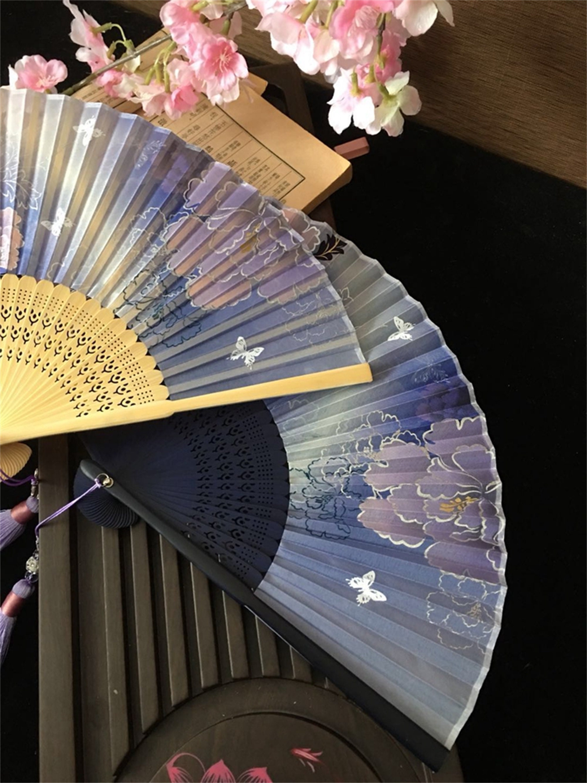 Peonies&butterflies Hand Fan Chinese Hand Fans Japanese Silk - Etsy