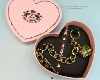 Vintage Juicy Couture Bow Yellow Crystal Heart Charm Bracelet