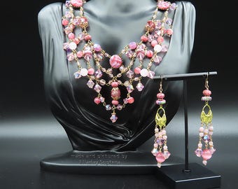 Custom Pink Statement Bib style Beaded Necklace