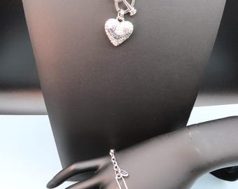 Juicy Couture Chunky Puffy Heart Toggle Necklace & Charm  Bracelet Silver Tone