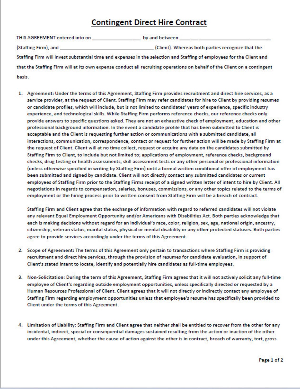 Contingent Direct Hire Contract Template Etsy Contingent Direct Hire Contract Template Etsy