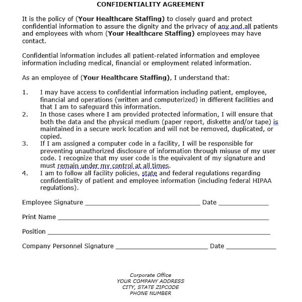 Confidentiality Agreement Template