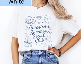 American Summer Social Club T-Shirt | Nautical Sailboat Martini Oyster Fireworks | Fourth of July | Memorial Day | Labor Day | Independence