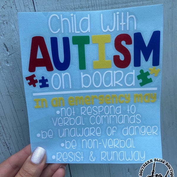 Child With Autism On Board Emergency Sticker For Car Window