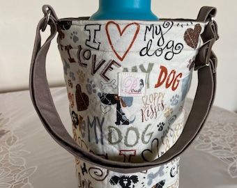 Handgemaakte omkeerbare flessendrager: designer draagdoek van katoen [9”(l) x 7”(h) x 4”(b), bandlengte 31”.