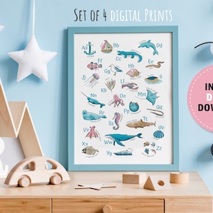 Ocean Alphabet Print | Nautical Kids | Nursery Wall Art |  Digital Download | ABC Poster |  | Nautical Kids Room Decor | Printable Wall Art