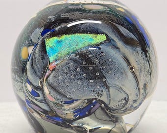 Karg Studio Dichroic Accent Large Art Glass Bullicante Paperweight Signed 1997