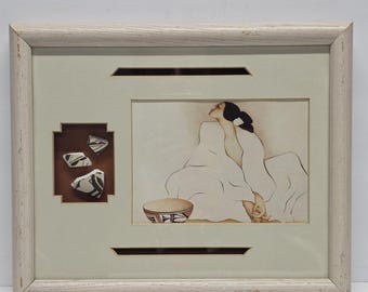 Vintage 80s RC Gorman Zia "The Pottery Keeper" Navajo Art Print w Pottery Shards
